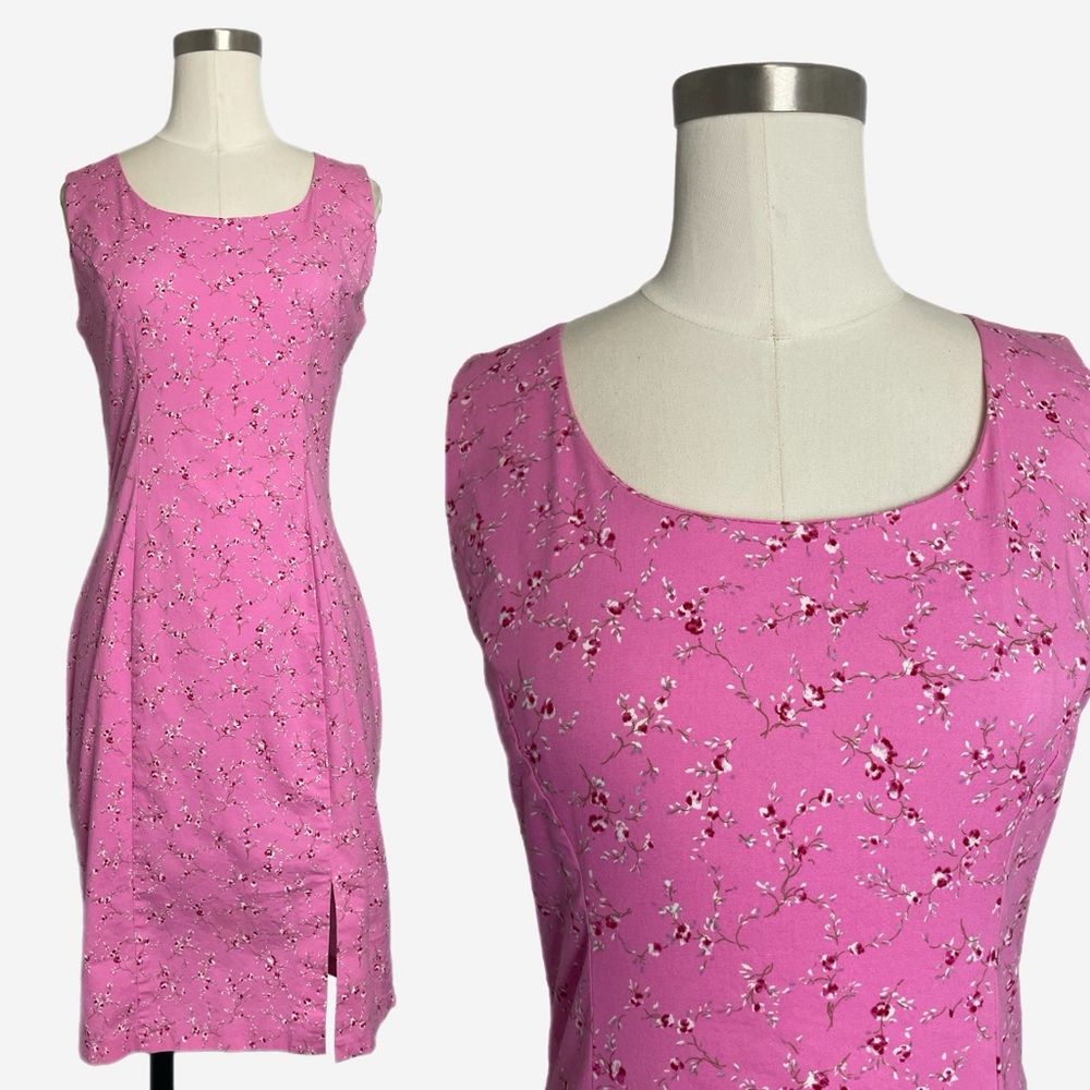 Vintage y2k KC Spencer Pink floral sleeveless dress 90s preppy rose stretch XS/S